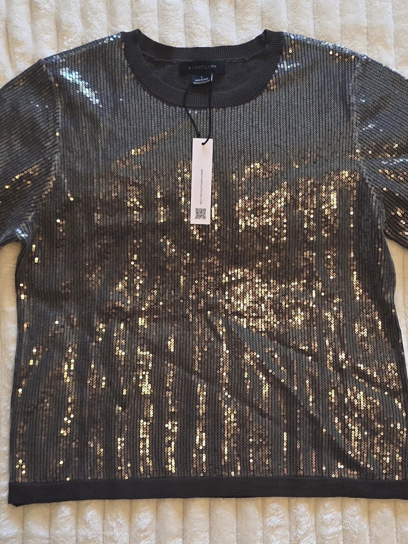 0090 Sanctuary Sequin Top In Gunmetal And Gold Sheen